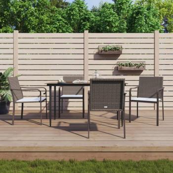 5-Piece Garden Dining Set with Cushions in Poly Rattan and Steel