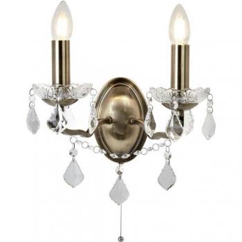 Aplique de pared Paris, metal latón antiguo, cristal transparente, 2 bombillas E14, altura 27 cm
