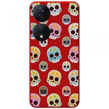 Funda de Silicona Líquida Roja con Diseño Catrina para Huawei Honor 90 Smart 5G