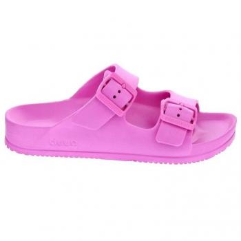 Sandalias planas de mujer DUUO en color fucsia con doble hebilla