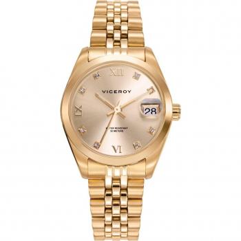 Viceroy - Reloj de mujer Chic de acero con esfera dorada IP dorado resistente al agua 5 ATM.