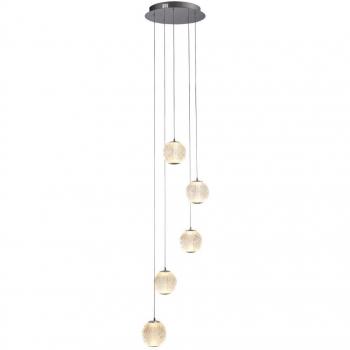 Lámpara colgante LED Allure de Searchlight, cromo, redonda, 5 luces, multicolor, acrílico transparente