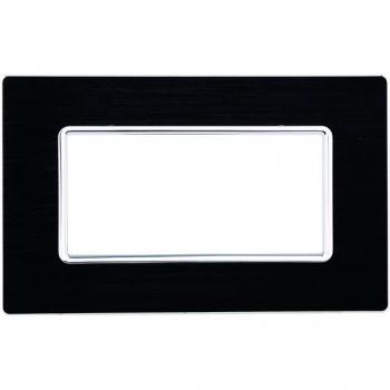 Placa de aluminio 4 puestos color negro serie Solar compatible con Bticino Matix