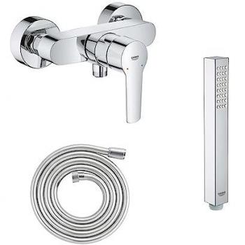 Mezclador monomando de ducha Grohe Start 2021 con teleducha Vitalio Joy Cube 1 chorro y flexible de 200 cm