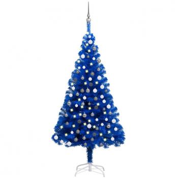 vidaXL Artificial Pre-lit Christmas Tree with Ball Set Blue 120 cm PVC
