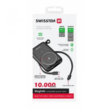 Power Bank 10000 mAh 20W Compatible con MagSafe y Cables Integrados USB-C y Lightning con Pantalla LCD