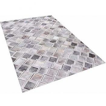 Alfombra de Piel de Vaca Gris 140 x 200 cm Patchwork Geométrica Rectangular Moderna