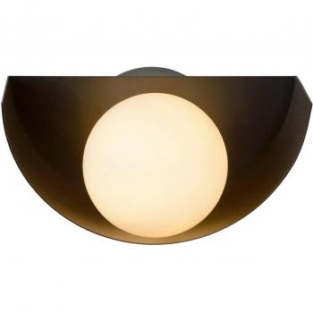 Aplique de pared Benni, pantalla esférica de vidrio, negro y plata, 21 cm