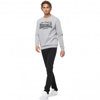 Lonsdale Burghead Classic Crew Neck Sweatshirt for Men - Marl Grey/Black, Regular Fit, XXL