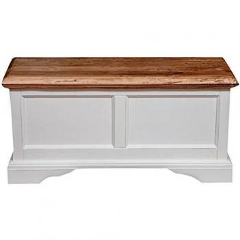 Baúl Country de Madera Maciza de Tilo con Estructura Blanca Envejecida y Acabado Natural 100x38x48 cm