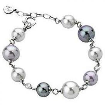 Majorica - Pulsera de 24 cm, 10/12 mm Perlas Multicolores Redondos y circones