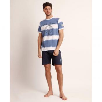 Pijama corto de hombre de punto azul marino con estampado sutil