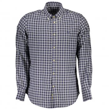 Elegant Blue Cotton Shirt with Contrasting Cuffs and Button Down Collar - Size S