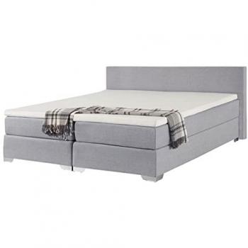 Cama Continental Super King Size 180 x 200 cm Tapizada en Tela Gris Claro con Colchón de Muelles Embolsados President
