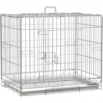 PawHut Jaula Plegable para Perros con Bandeja Extraíble y 2 Puertas 61x43x50 cm Blanco
