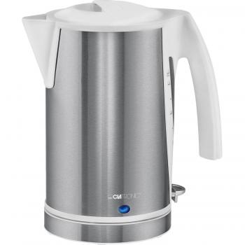 Clatronic WKS 3288 Hervidor de Agua eléctrico 1,7 litros, Recipiente Acero Inoxidable sin BPA, Resistencia Oculta, Apagado automático, inalámbrico 360º sin Cable, Filtro de Cal, 2200 W, 1.7 litros, Blanco y Gris