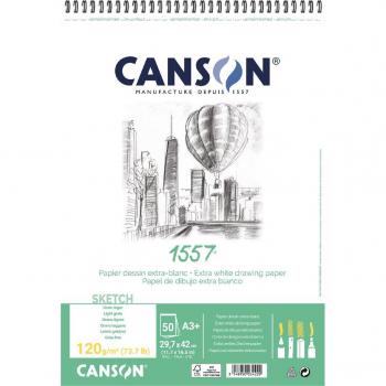Álbum espiral Canson 1557 A3+ 29,7x42 cm, 50 hojas, papel fino de 120 g/m²