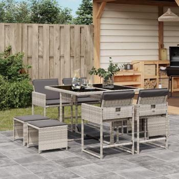 Set de almuerzo de jardín 9 piezas con cojines Polyrattan gris claro