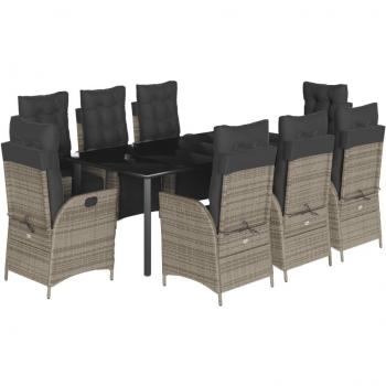 9 Piece Grey Poly Rattan Garden Dining Set with Cushions