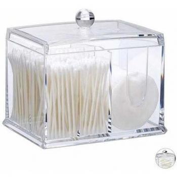 Caja de Almacenamiento para Bastoncillos de Algodón, Organizador Acrílico con Tapa, Dispensador Grande para Baño, Tamaño L, Transparente - Relaxdays