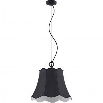 Lámpara colgante Binta de Lucande, 1 luz, color negro, diseño vintage, fabricada en textura de tela y seda, adecuada para salón y comedor, compatible con bombillas E27