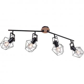 Lámpara de techo Jaro regulable negro/madera 4 luces
