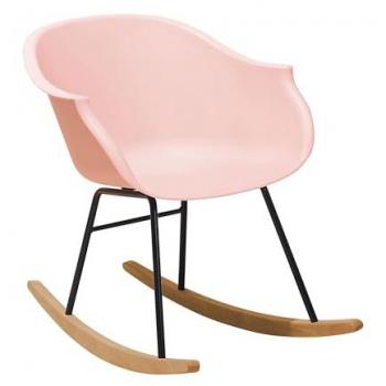 Silla Mecedora Rosa de Material Sintético con Patas de Metal y Patines de Madera Maciza Estilo Escandinavo Moderno Harmony