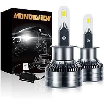 MONDEVIEW Kit Bombillas LED H1 60W 16000LM 6000K H1 Bombilla LED Coche y Motocicleta Brillo Extremadamente Alto Chip LED CREE Luz de Carretera 360° Luces Antiniebla Haz Bajo Bi-xenón 5 Años Garantía