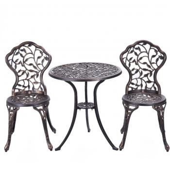 Conjunto de Muebles de Jardín Costway - Juego de Mesa y 2 Sillas de Aluminio para Exterior en Metal Color Bronce, Set de 3 Piezas para Balcón