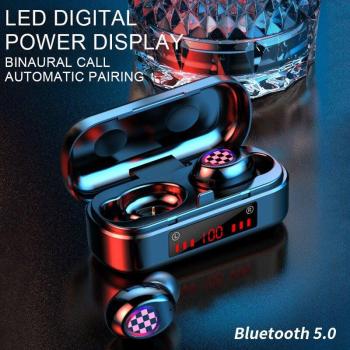 Auriculares inalámbricos Bluetooth con luz LED, caja cuadrada pequeña, control táctil, impermeables y estéreo para deportes al aire libre