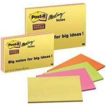 Post-it Super Sticky Notes, 4x6 in, 4 Pads, 2x the Sticking Power, Miami Collection, Neon Colors (Green, Pink, Blue, Orange), Recyclable (6445-SSP)