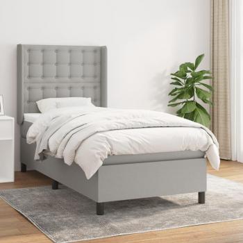 Cama box spring con colchón de muelles gris claro 90x190 cm tela