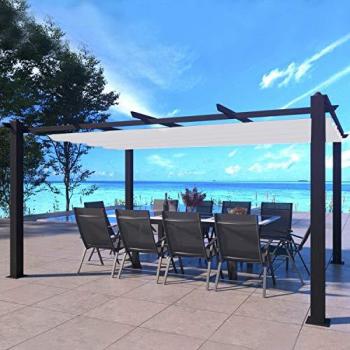 Pérgola autoportante 3,75x2,68 m en aluminio con lona de poliéster retráctil Nila - 12m² para jardín y terraza