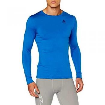 Odlo SUW Top Crew Neck l/s Natural 100% Merino Suéter pulóver, Hombre, Mykonos Azul-Gris Melange, XX-Large
