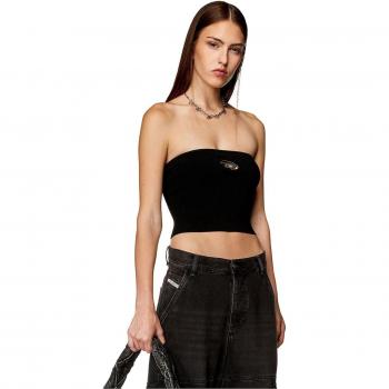 Diesel Women's Sleeveless Black Tube Top with Metallic Logo - Size XS