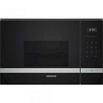 Siemens BE525LMS0 iQ500 - Microondas integrable, 38 cm, 20 L, 800 W, Grill 1000 W, Color negro y acero inoxidable