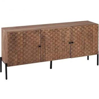 LOLAhome Aparador Natural Tallado geométrico de Madera de Mango de 165x36x76 cm