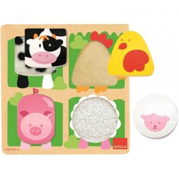 Juego Puzzle Granja en Tela y Madera Goula