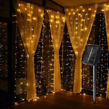 MagicLux Tech 300 LED Cortina solar Luces de cadena 8 Decoraciones de modo para ventana, Jardín, Navidad, Árbol, Bodas Paredes de interior al aire libre - blanco cálido