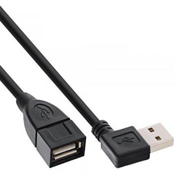 Cabo Prolongador USB 2.0 A/A M/F 2m Angulado Reversible Negro