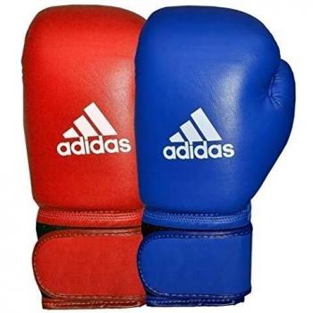 Guantes de boxeo Adidas Aiba de cuero natural con Velcro y certificación AIBA rojos