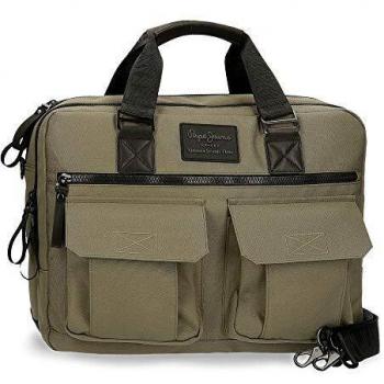 Pepe Jeans Denton Maletín Doble Compartimento Adaptable para Portátil 15,6 Marrón 40x30x11 cms Poliéster Reciclado