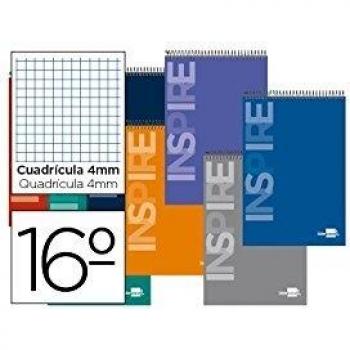 BLOC ESPIRAL LIDERPAPEL BOLSILLO DIECISEISAVO APAISADO INSPIRE TAPA EXTRADURA 80H 60G CUADRO 4MM. COLORES SURTIDOS