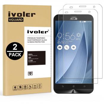 [2 Pack] Asus Zenfone 2 Laser ZE550KL Protector de Pantalla, iVoler [0.3mm Dureza 9H] Protector de Pantalla de Vidrio Templado Cristal Protector para Asus Zenfone 2 Laser ZE550KL 5.5'' -Dureza de Grado 9H, Espesor 0,30 mm, 2.5D Round Edge-[Ultra-trasparen
