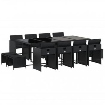 Set de Comedor de Jardín 13 Pcs con Cojines Negras en Polyrattan Sintético