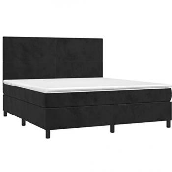Cama Box Spring con colchón y LED de terciopelo negro 180x200 cm