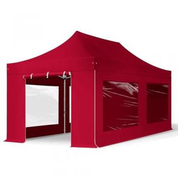 Gazebo Plegable Profesional 3x6m Aluminio 40mm PES 800 con Laterales con Ventanas Panorámicas Rojo
