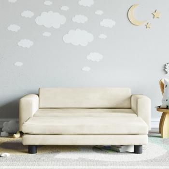 Sofá infantil con reposapiés terciopelo crema 100x50x30 cm