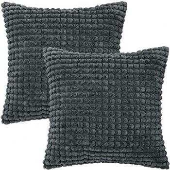 Amazon Brand - Umi Juego de 2 Funda Cojín 40x40cm, Funda Cojín Sofá Fundas de Almohada Suave de Pana para Sofá, Gris Oscuro