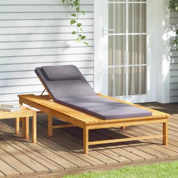 Tumbona con cojín y almohada de madera maciza de Acacia gris oscuro